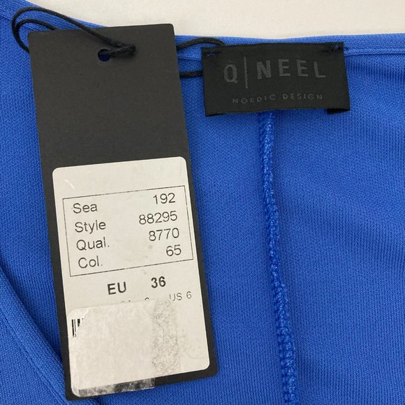 NWT Q'Neel Nordic Design Blue Dress Size 6 Scoop Neck Short Sleeve Drape Detail - Picture 6 of 11